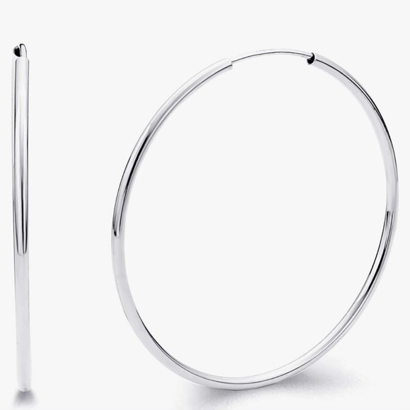 14k White Gold Hoop Earrings - 25 mm - Picture 1 of 4